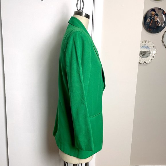 Oversized emerald green blazer with shawl collar - size 12P - Picture 2 of 9